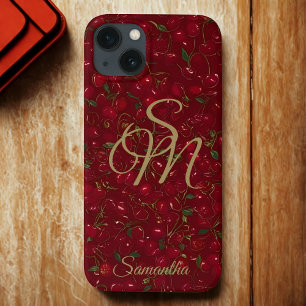 Cherry Luxe with Name & Monogram iPhone 13 Case