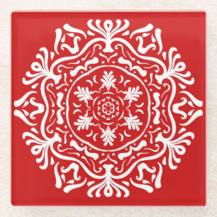 Cherry Mandala Glass Coaster