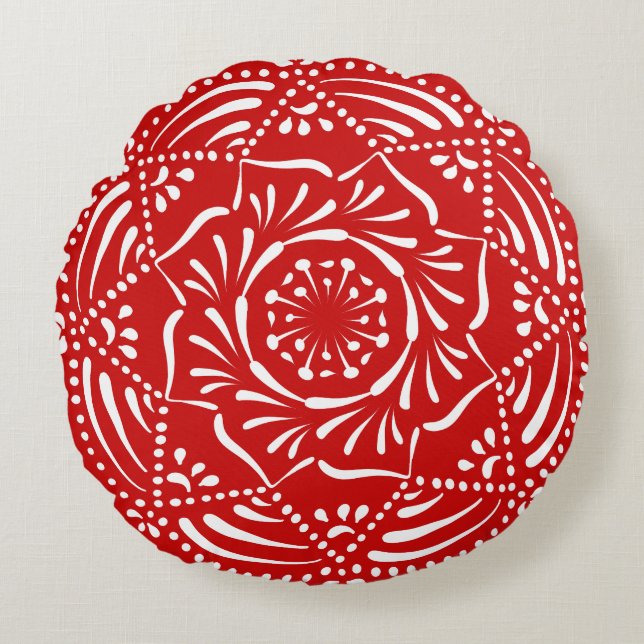 Cherry Mandala Round Cushion (Front)