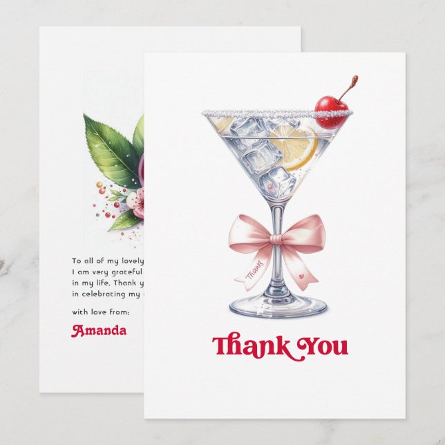 Cherry Martini Party Thank You Card (Front/Back)