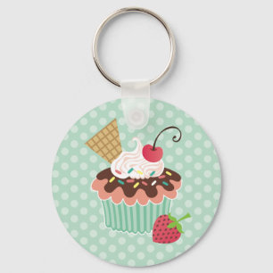 Cherry & Mint Cupcake Key Ring