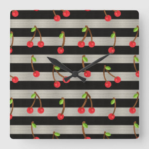 Cherry Modern Black & White Stripes Square Wall Clock