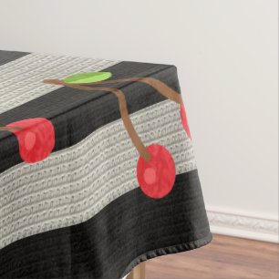 Cherry Modern Black & White Stripes Tablecloth