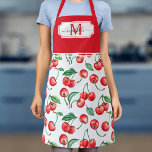 Cherry Monogram Initial Red Apron<br><div class="desc">This monogram apron features a watercolor cherry pattern.</div>
