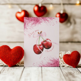 Cherry Much Love Pink Watercolor Valentine Card