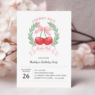 Cherry Nice Girls Club Pink Bow Birthday Invitation
