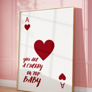 Cherry on top Ace of Hearts Wall Art Print