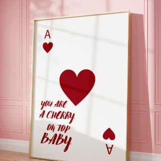 Cherry on top Ace of Hearts Wall Art Print