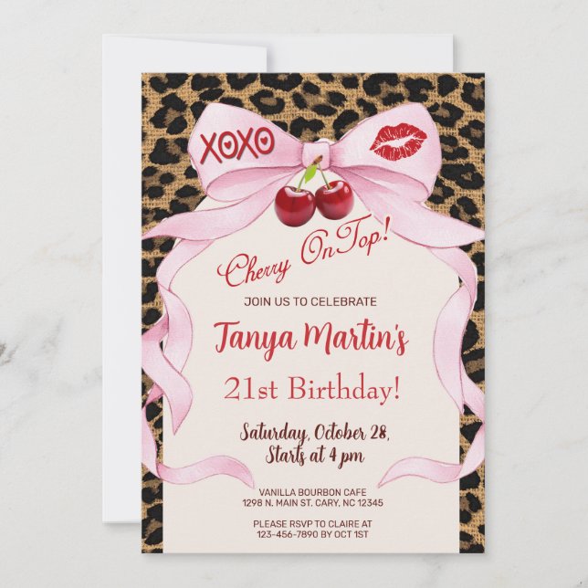 Cherry On Top adult woman birthday invitation. Invitation (Front)