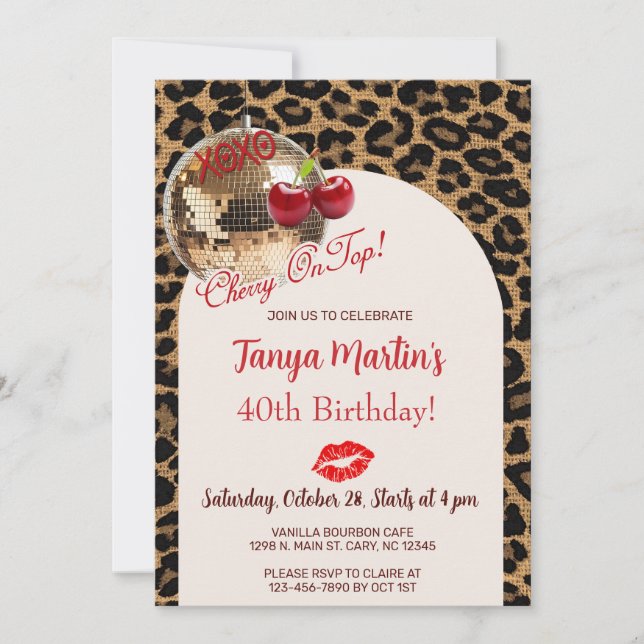 Cherry On Top adult woman birthday invitation. Invitation (Front)