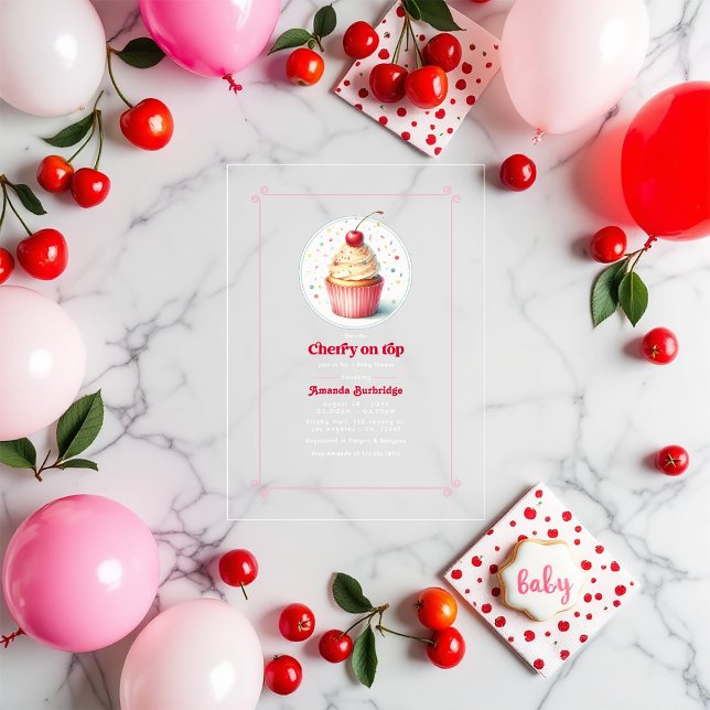 Cherry on Top Baby Shower Acrylic Invitations (Cherry on Top Baby Shower Acrylic Invitations)