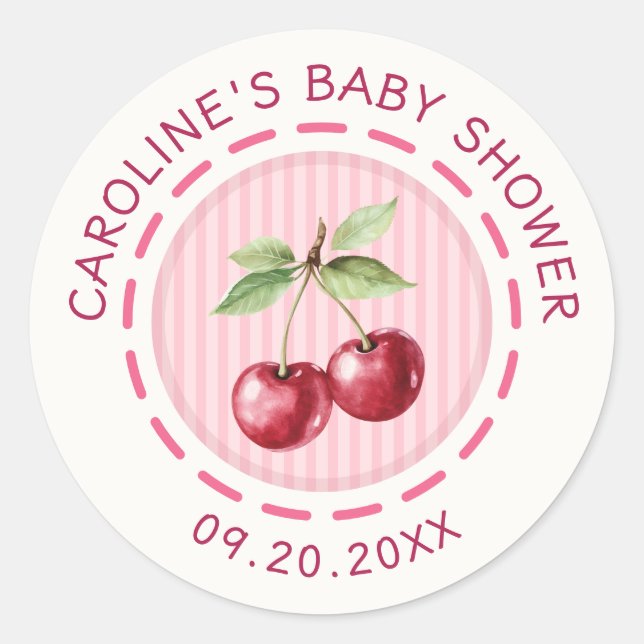 Cherry On Top Baby Shower Classic Round Sticker (Front)
