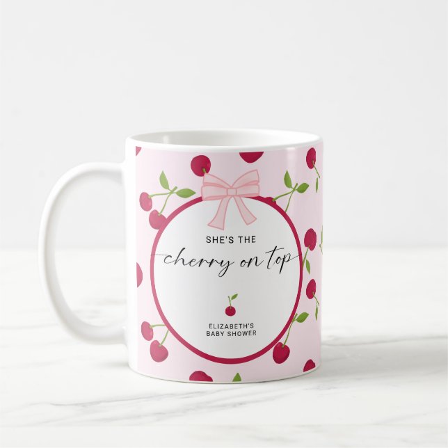 Cherry On Top Baby Shower Coquette Pink Cute Coffee Mug (Left)