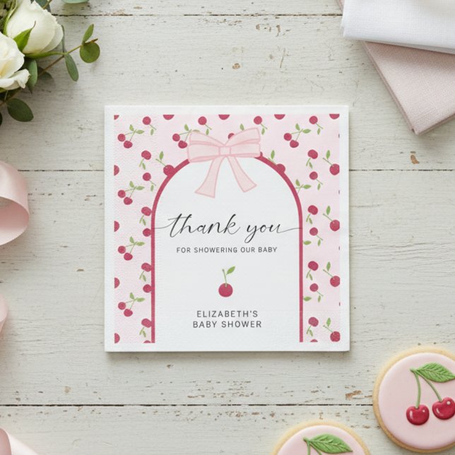 Cherry On Top Baby Shower Coquette Pink Cute Napkin (Creator Uploaded)