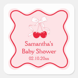 Cherry On Top Baby Shower Favour Square Sticker