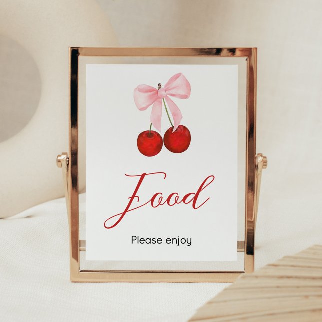 Cherry on Top Baby Shower Food Poster (Cherry on Top Pink Bow Baby Shower Food Sign)