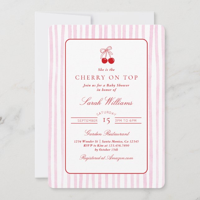 Cherry on Top Baby Shower Girl Invitation (Front)