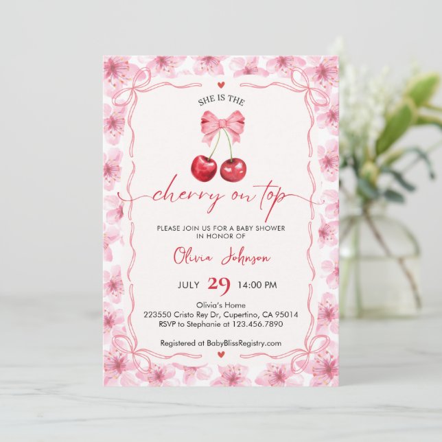 Cherry On Top Baby Shower Invitation (Standing Front)