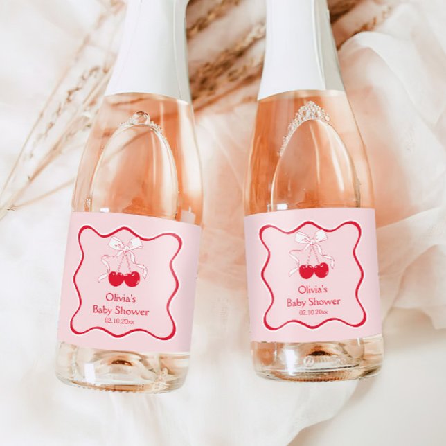 Cherry On Top Baby Shower Mini Champagne Sparkling Wine Label (Creator Uploaded)