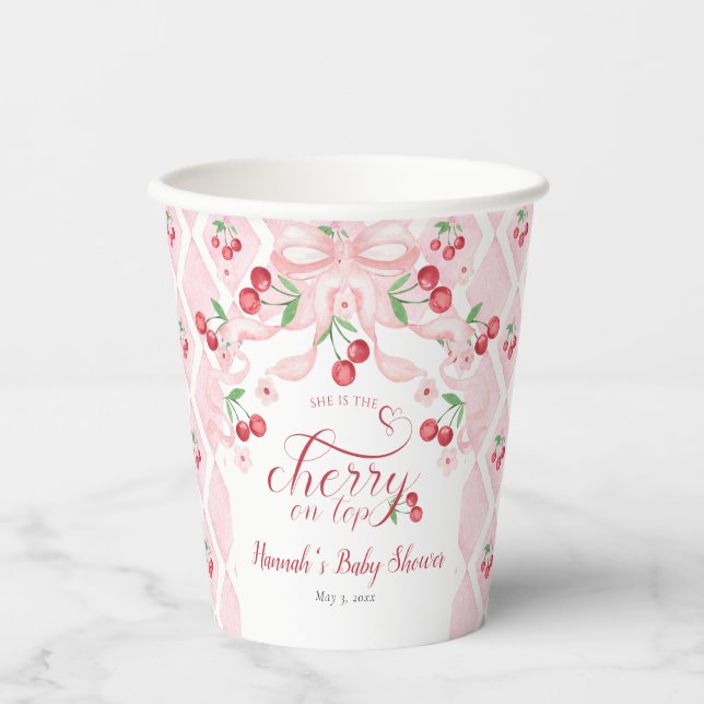 Cherry on Top Baby Shower Paper Cups (Front)