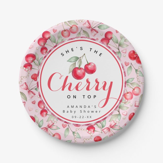 Cherry on Top Baby Shower Paper Plates (Front)