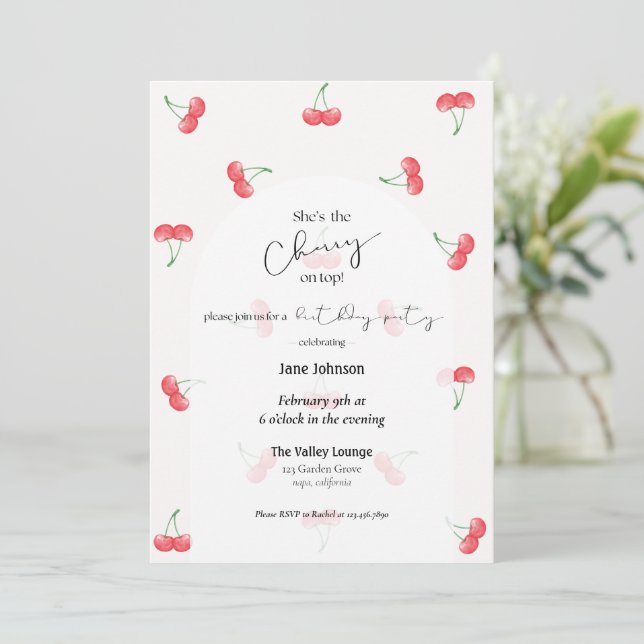 Cherry On Top Birthday Invitation (Standing Front)