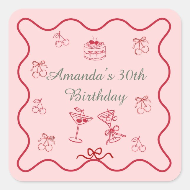  Cherry on Top Birthday Square Sticker (Front)