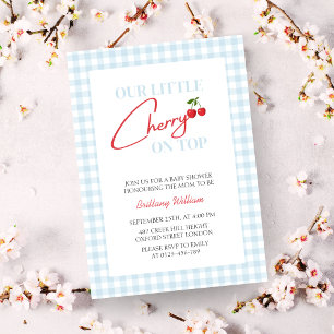 Cherry on Top Blue Boy Baby Shower Invitation