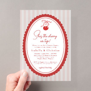 Cherry on Top Bow All in One Couples Shower Acrylic Invitations