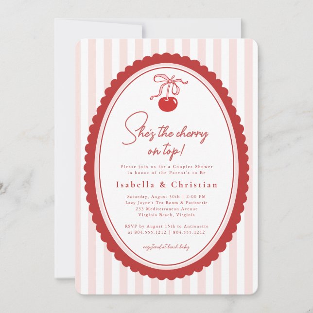 Cherry on Top  Bow All in One Couples Shower Invitation (Front)