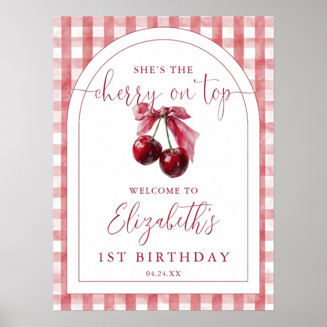 Cherry On Top Bow Birthday Welcome Sign (Front)
