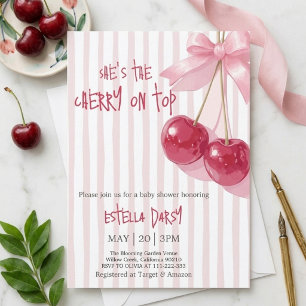 Cherry On Top Bow Cherry Baby Shower Invitation