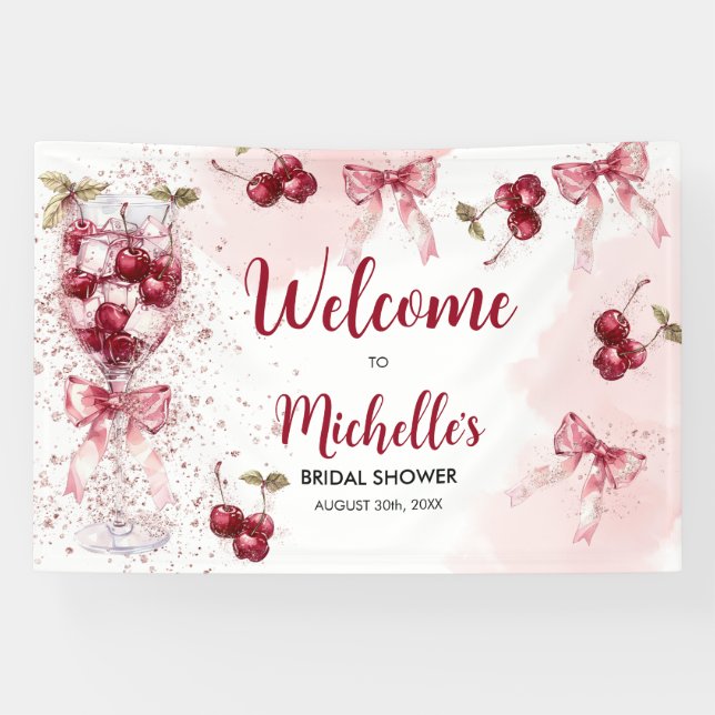 Cherry on Top Bow Cocktail Summer Bridal Shower Banner (Horizontal)
