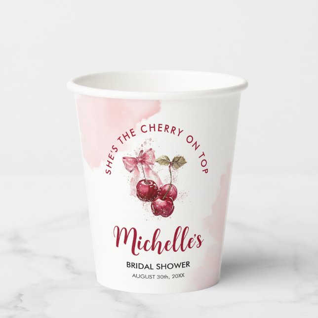 Cherry on Top Bow Cocktail Summer Bridal Shower Paper Cups (Front)