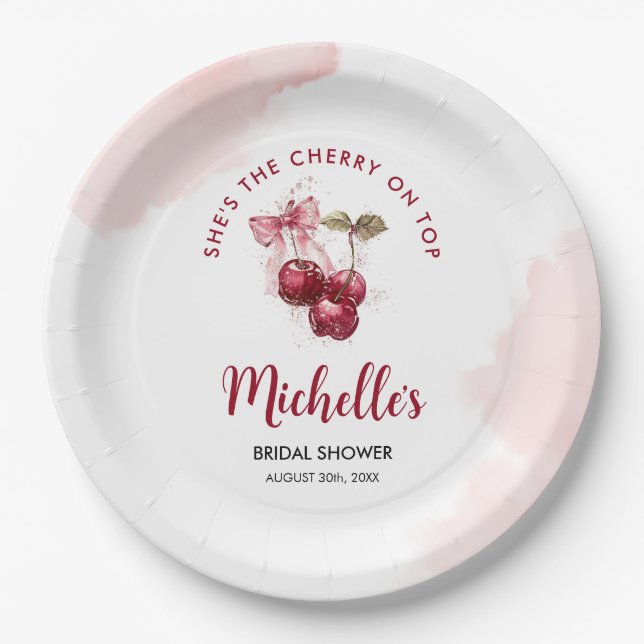Cherry on Top Bow Cocktail Summer Bridal Shower Paper Plate (Front)