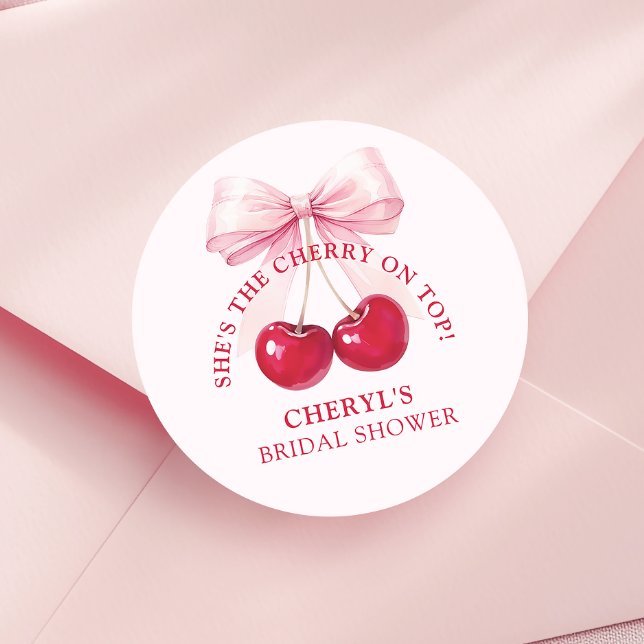 Cherry on Top Bridal Shower Classic Round Sticker (Creator Uploaded)