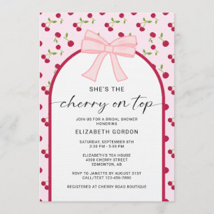 Cherry On Top Bridal Shower Coquette Bow Invitation