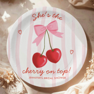 Cherry On Top Bridal Shower Cute Pink Red Bow Paper Plate