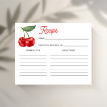 Cherry on top bridal shower recipe card