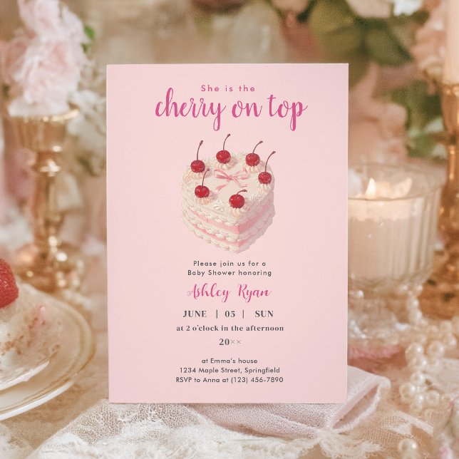 Cherry on Top Cake Baby Shower invitation Postcard (Creator Uploaded)