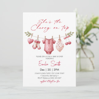 Cherry on Top clothesline Baby Shower Invitation