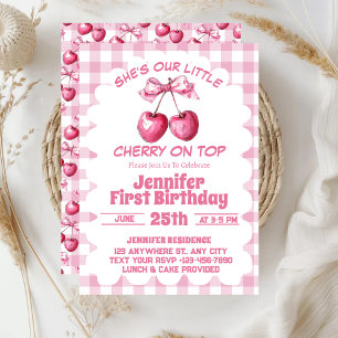 Cherry On Top Coquette 1st Birthday Party Invitation