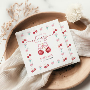 Cherry On Top Coquette Baby Girl Shower Napkin