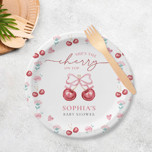 Cherry On Top Coquette Baby Girl Shower Paper Plate