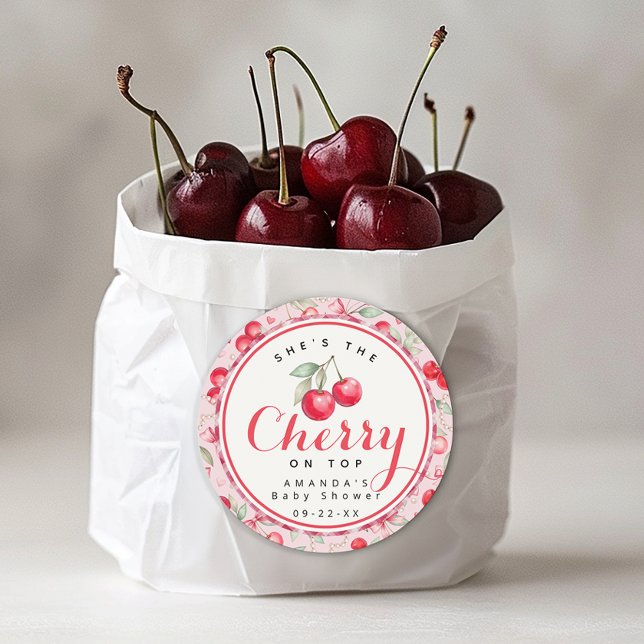 Cherry on Top Coquette Baby Shower Favour Sticker (Favor Sticker)