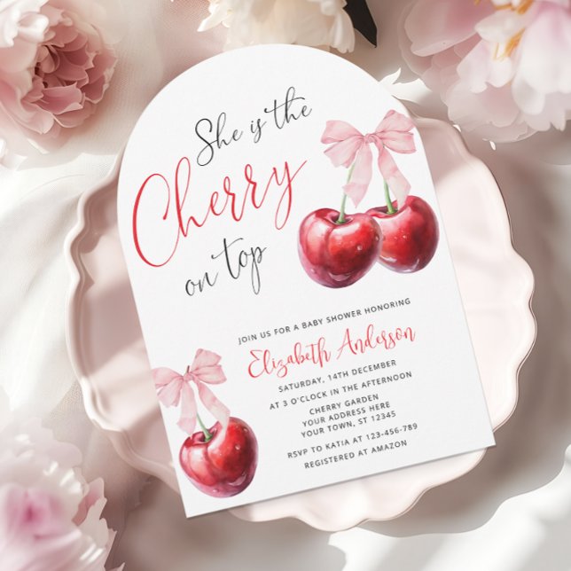 Cherry on Top Coquette Baby Shower Invitation (Creator Uploaded)