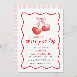 Cherry on Top coquette bachelorette party Invitation