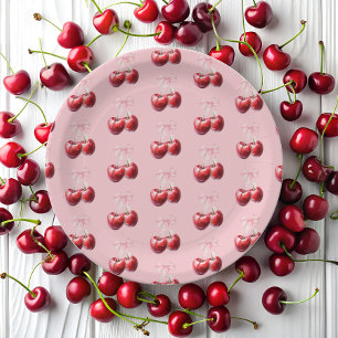 Cherry On Top Coquette Bow Baby Shower Paper Plate