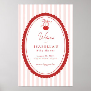 Cherry on Top Coquette Bow Baby Shower Welcome Poster