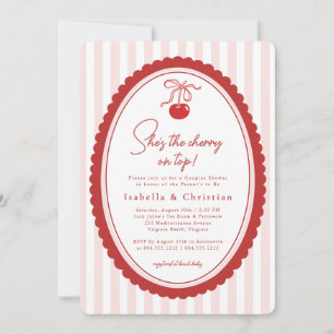 Cherry on Top Coquette Bow Pink Couples Shower Invitation